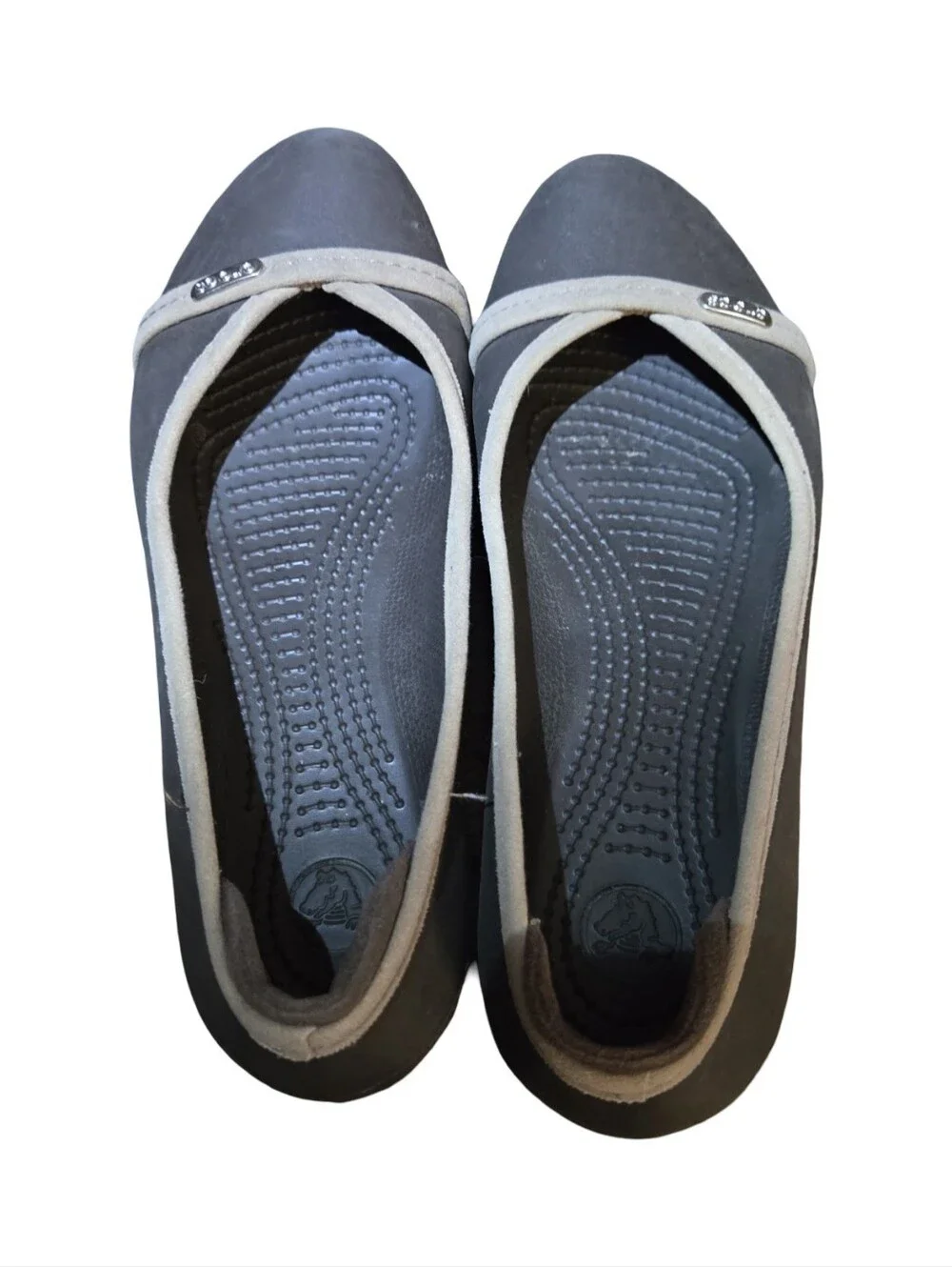 CROCS Women's Charcoal Gray Ballet Flats with Light Trim Slip On Balletcore